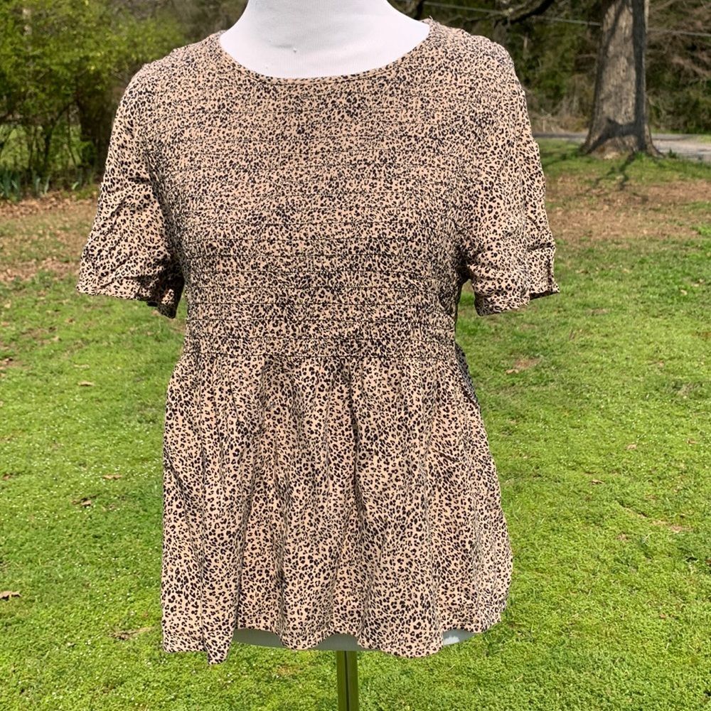 Urban Romantics Mini Leopard Shirred Babydoll Top Size Large Animal Print